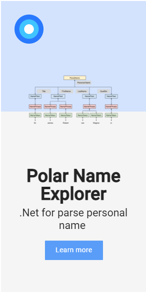 Polar Name Explorer .NET Core Component is a class library that allows your .NET applications to extract and parse names and surnames from text, get the gender of the name, and country of origin.